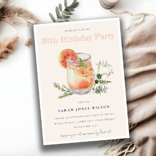 Blush Pink Orange Cocktail Any Age Birthday Party Invitation