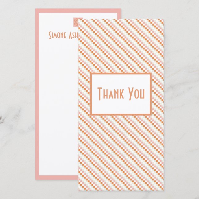 Blush Pink & Orange Grid Thank You Card (Front/Back)