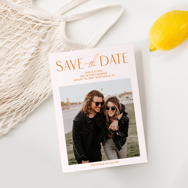 Blush Pink & Orange Photo Save the Date Card (Creator Uploaded)