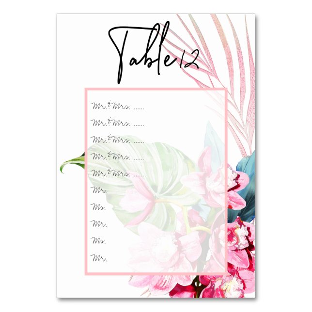 Blush Pink Orchid+Palm Table Nos. pin to board Number (Front)