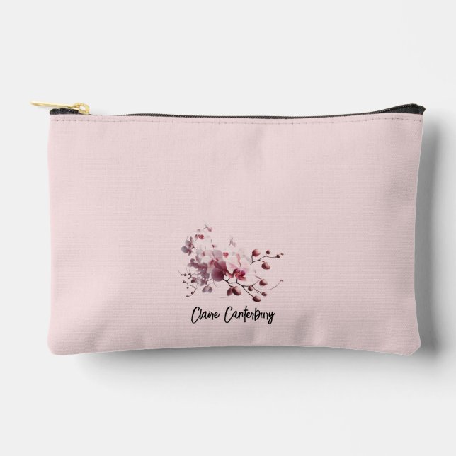 Blush Pink Orchid Stem Nature Accessory Pouch (Front)