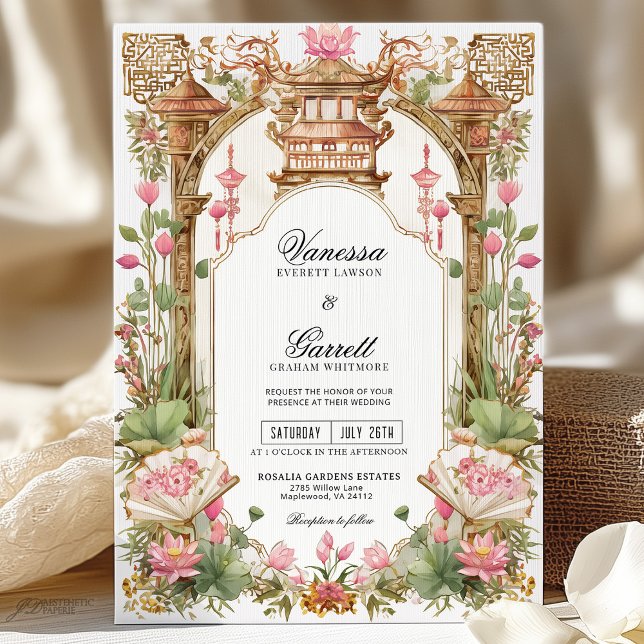 Blush Pink Oriental Lotus Flower Wedding  Invitation (Creator Uploaded)