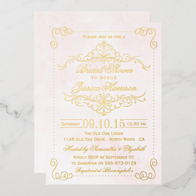 Blush Pink & Ornate Swirls Bridal Shower Real (Front/Back)