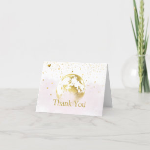 Blush Pink Over the Moon and Stars Celestial Gold Thank You Card