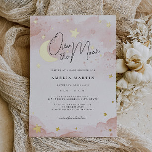 Blush Pink Over the Moon Gold Foil Baby Shower