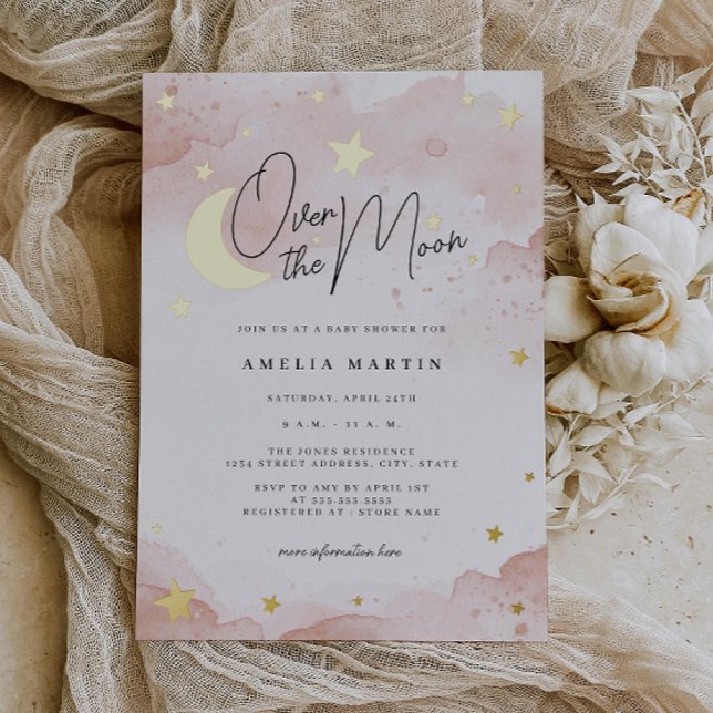 Blush Pink Over the Moon Gold Foil Baby Shower (Creator Uploaded)