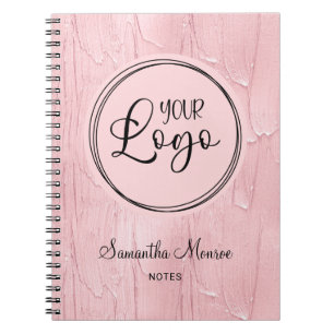 Blush Pink Paint Look Business Logo Meeting Notebook
