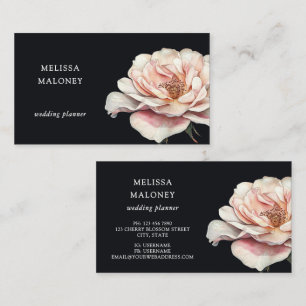 Blush Pink Painted Rose Black Business Card