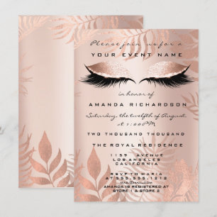 Blush Pink Palm EyesGlitter Copper 16th Bride Invitation