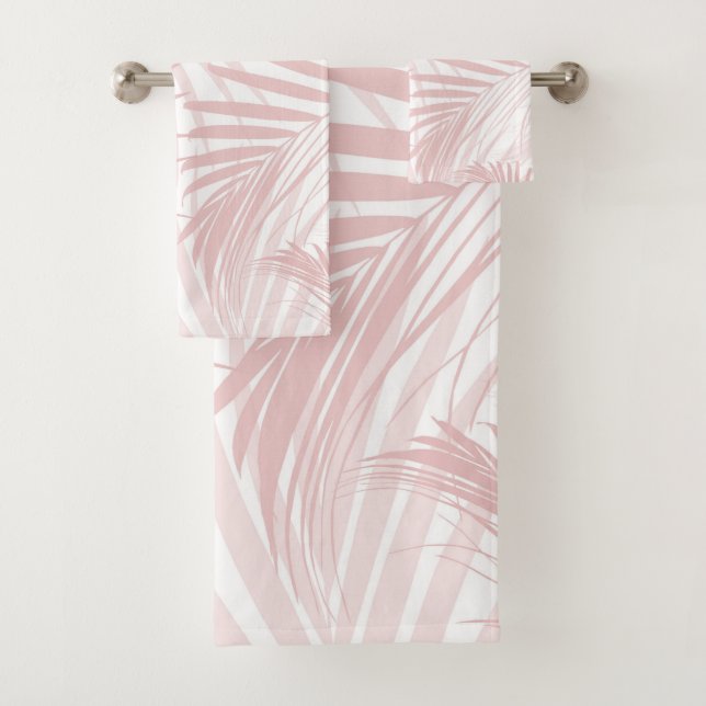 Blush Pink Palm Leaves Dream Cali Summer Vibes #1 Bath Towel Set (Insitu)