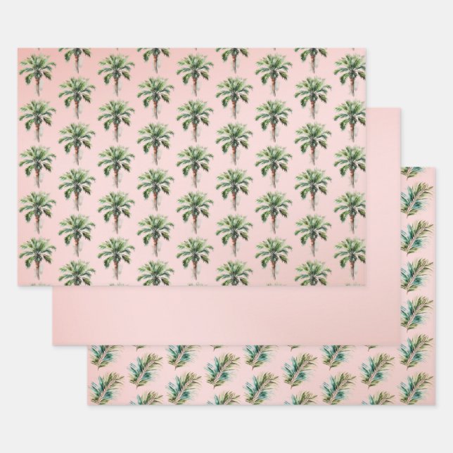 Blush Pink Palm Tree   Wrapping Paper Sheet (Set)