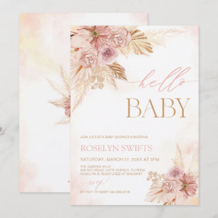 Blush Pink Pampas Floral Hello Baby Shower Invites