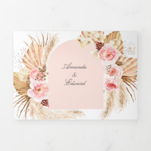 Blush Pink Pampas Grass Modern Boho 3 in 1 Tri-Fold Invitation