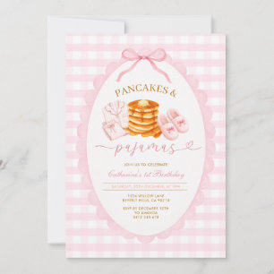 Blush Pink Pancakes and Pyjamas Third Birthday Invitation