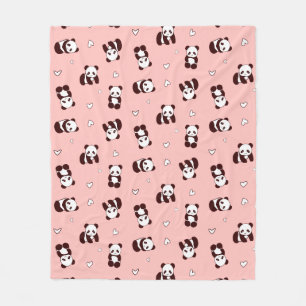 Blush Pink Panda Heart Fleece Blanket