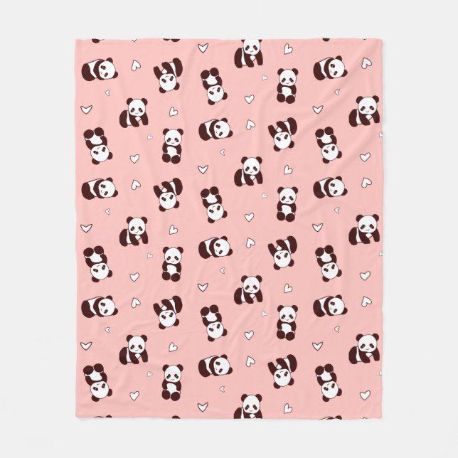 Blush Pink Panda Heart Fleece Blanket (Front)