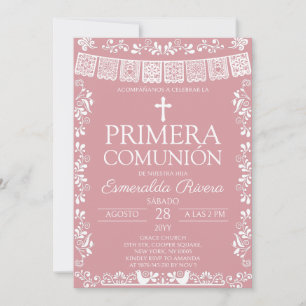 Blush Pink Papel Picado Primera Comunión Invitation