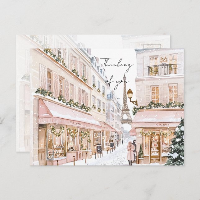 Blush Pink Paris Eiffel Tower Thinking of you Postcard (Front/Back)