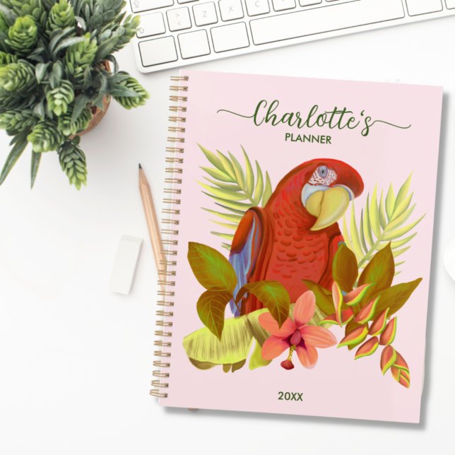  Blush Pink Parrot 2022 2023 Monogram Name Planner (Creator Uploaded)