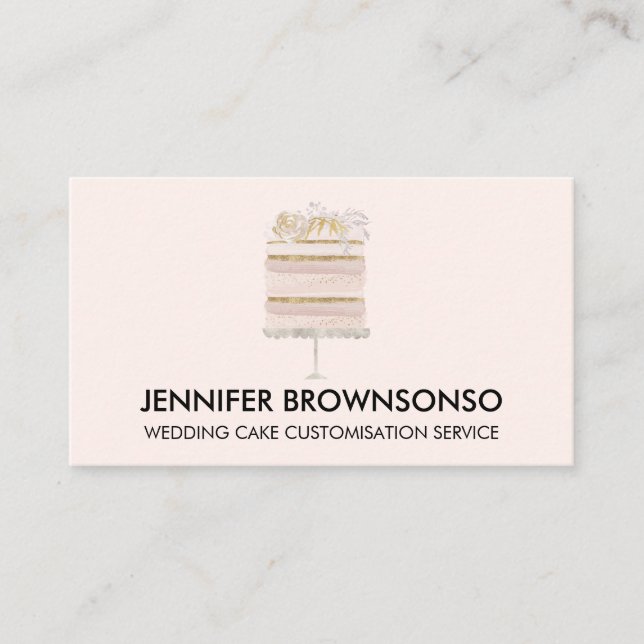 Blush Pink Party Home Bakery Wedding Cake Business Card (Front)
