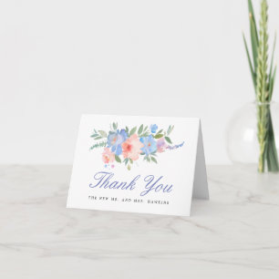 Blush Pink Pastel Blue Floral Wedding Photo Thank You Card