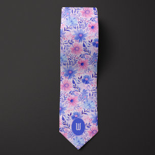 Blush Pink & Pastel Blue Watercolor Tie