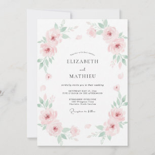 Blush Pink Pastel Floral Wedding Invitation