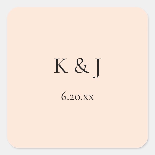 Blush Pink Pastel Monogram & Date Square Sticker (Front)