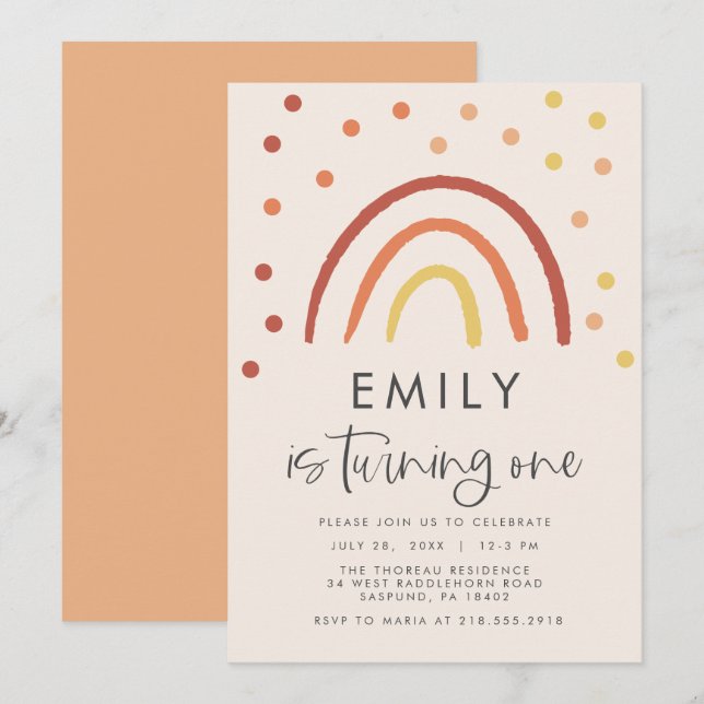 Blush Pink Pastel Terracotta Rainbow 1st Birthday Invitation (Front/Back)