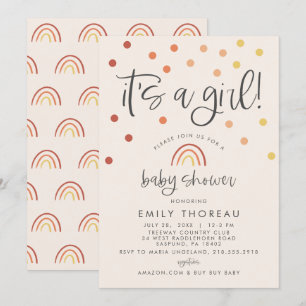 Blush Pink Pastel Terracotta Rainbow It's A Girl Invitation