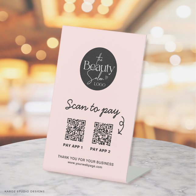 Blush Pink Payment Logo QR Code Scan To Pay Pedestal Sign (Creator Uploaded)