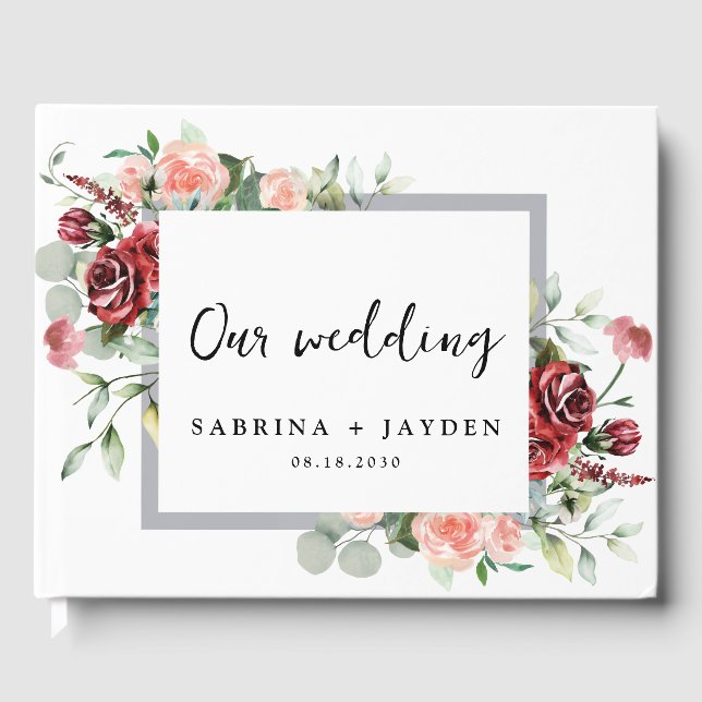 Blush Pink Peach And Coral Floral Wedding Guest Book (Front)