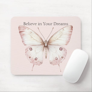 Blush Pink Peach Butterfly Believe in Dreams Mouse Mat