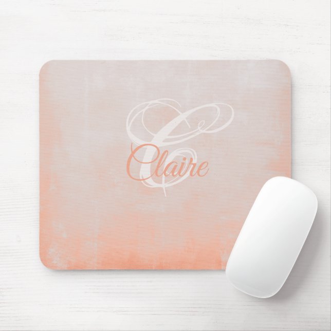 Blush Pink Peach Coral rustic Abstract monogram Mouse Mat (With Mouse)