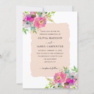 Blush Pink Peach Floral Botanical Spring Wedding Invitation