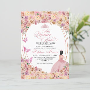 Blush Pink Peach Floral Quinceanera Birthday Invitation
