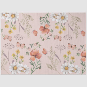 Blush Pink Peach Floral Wildflower Decoupage Tissue Paper