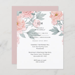 Blush Pink Peach PEONIES Wedding Invite Reception