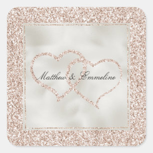 Blush Pink Peach Rose Glitter Hearts Wedding     Square Sticker