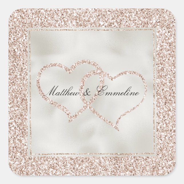 Blush Pink Peach Rose Glitter Hearts Wedding     Square Sticker (Front)