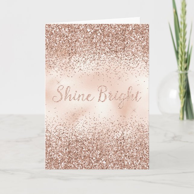 Blush Pink Peach Rose Glitter Shine Bright Quote Card (Front)