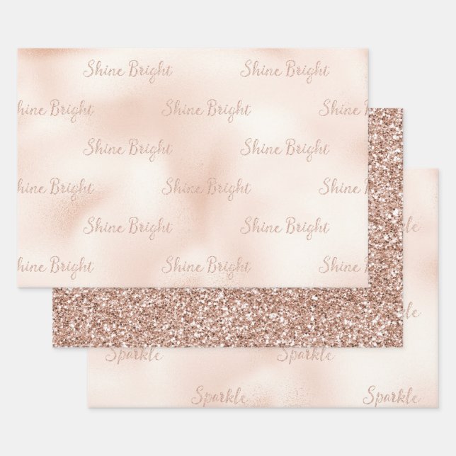 Blush Pink Peach Rose Glitter Sparkle Shine  Wrapping Paper Sheet (Set)