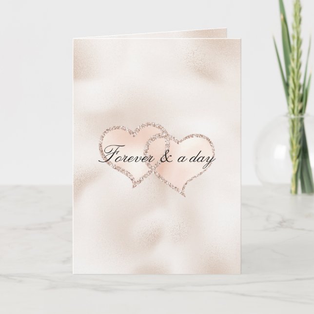 Blush Pink Peach Rose Glitz Hearts     Card (Front)