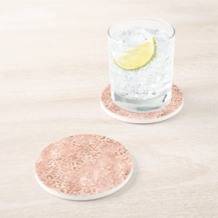 Blush Pink Peach Rose Gold Leopard  Coaster