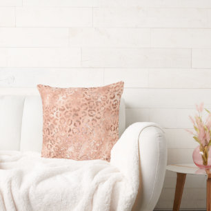 Blush Pink Peach Rose Gold Leopard  Cushion