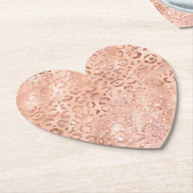 Blush Pink Peach Rose Gold Leopard  Paper Coaster (Angled)