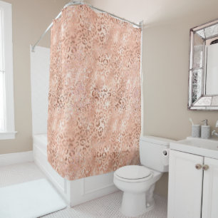 Blush Pink Peach Rose Gold Leopard  Shower Curtain