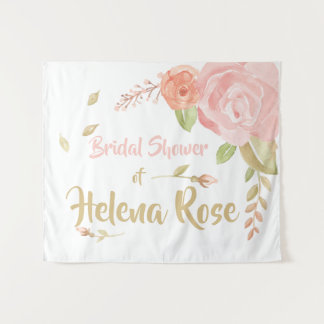 Blush Pink & Peach Roses Bridal Wedding Backdrop Tapestry