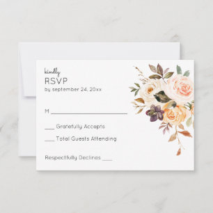 Blush Pink & Peach Rustic Floral no Meal Wedding RSVP Card