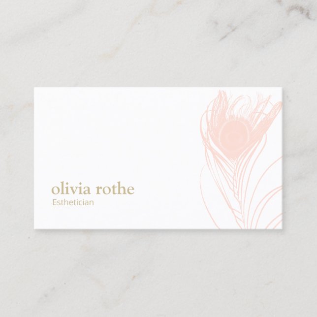 Blush  Pink Peacock Feather Beauty  Business Card (Front)